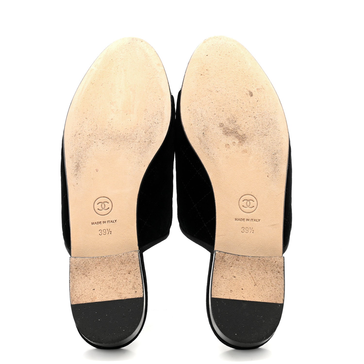 Chanel Velvet Patent Quilted Cap Toe Womens CC Mules 39.5 Black 5 of 11
