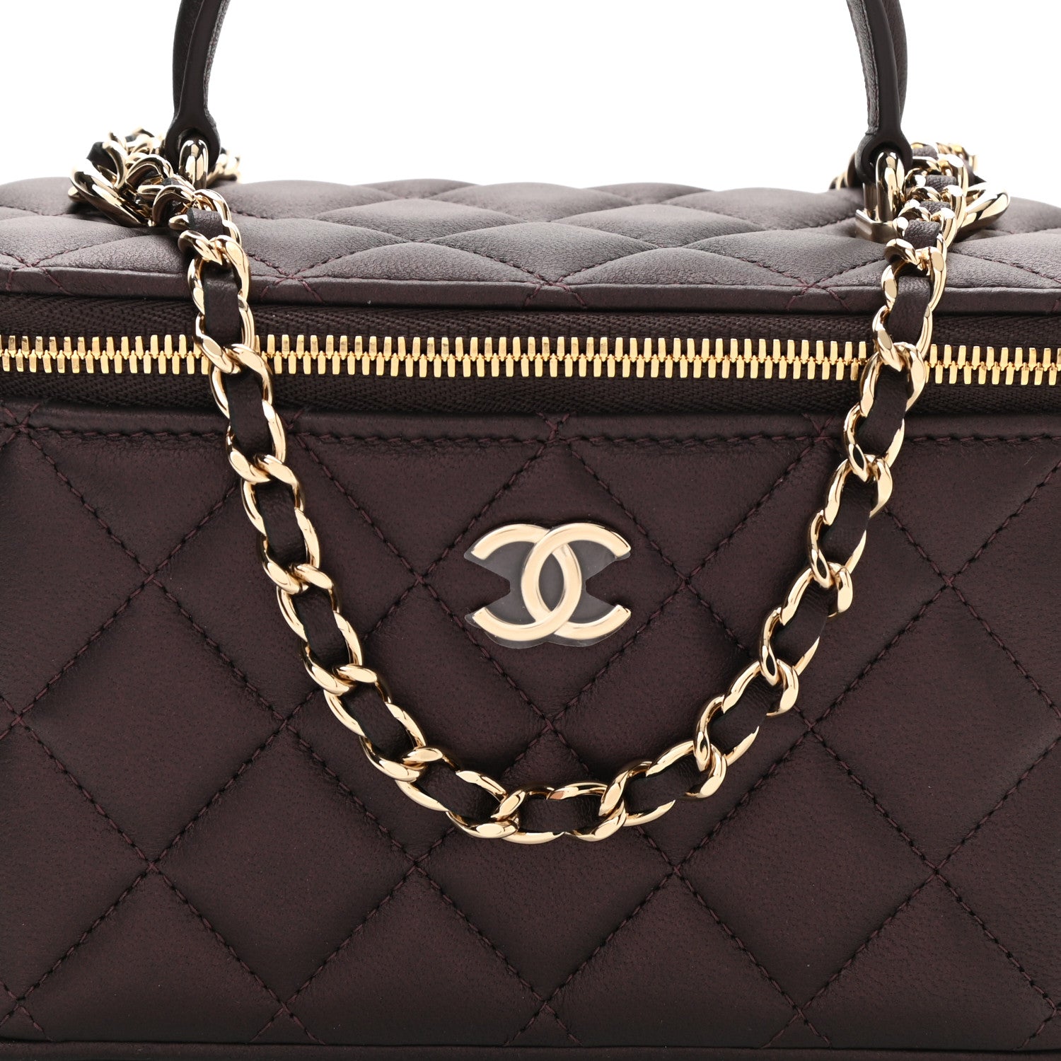 Chanel Iridescent Lambskin Quilted Small Top Handle Vanity Case With Chain Burgundy 9 of 12