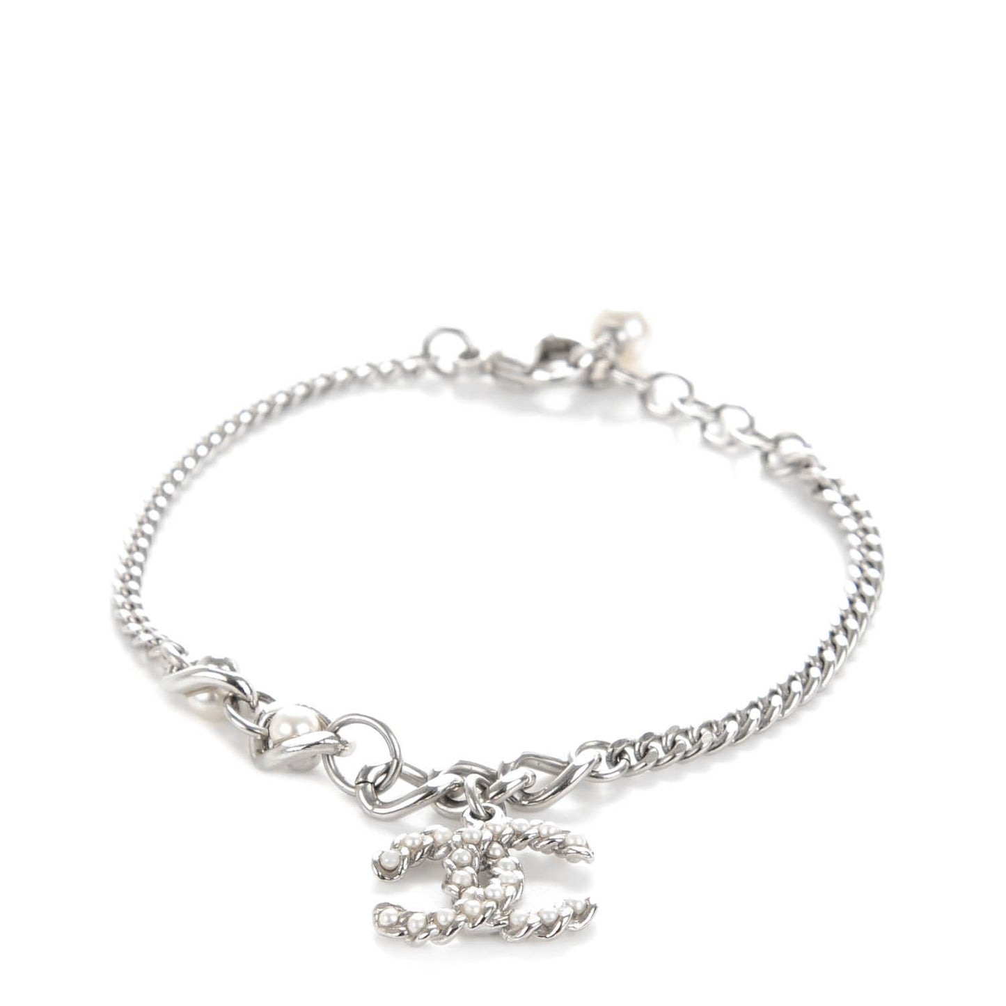 Pearl CC Chain Bracelet Silver