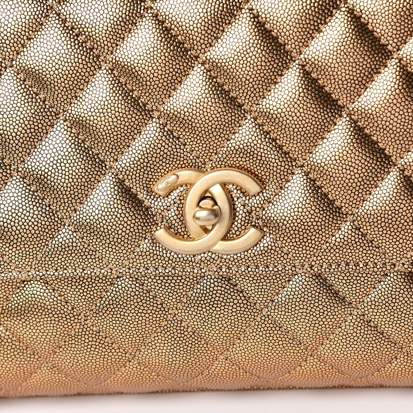 Metallic Caviar Quilted Small Coco Handle Flap Gold