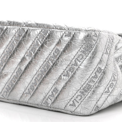 Balenciaga Metallic Arena Calfskin Logo Matelasse Large BB Flap Chain Shoulder Bag Argent 9 of 9