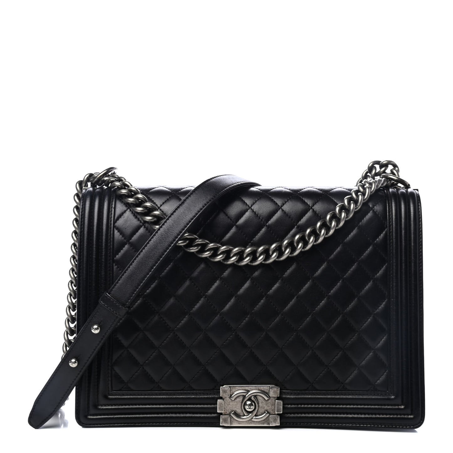Lambskin Quilted Large Boy Flap Black