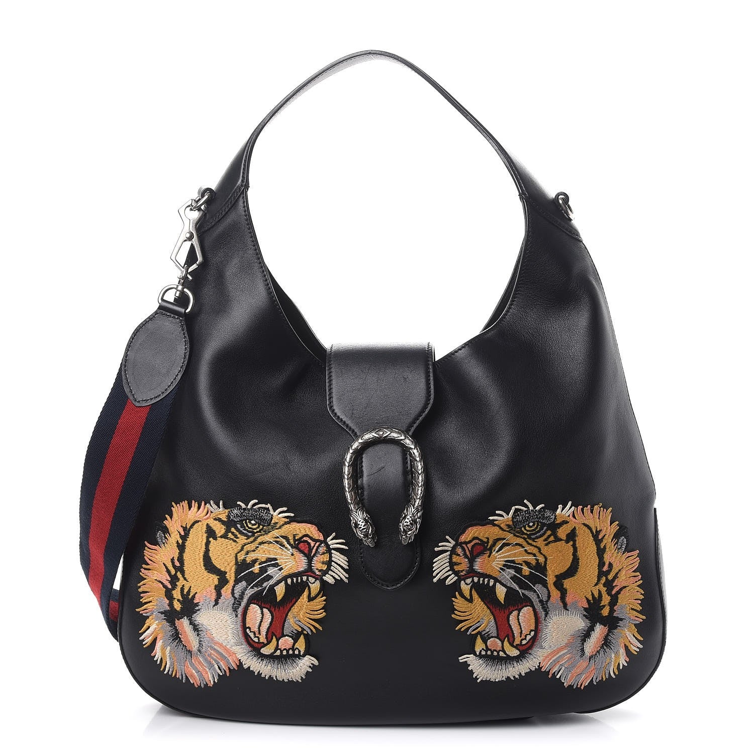 Gucci Calfskin Web Tiger Embroidered Large Dionysus Hobo Black 1 of 10