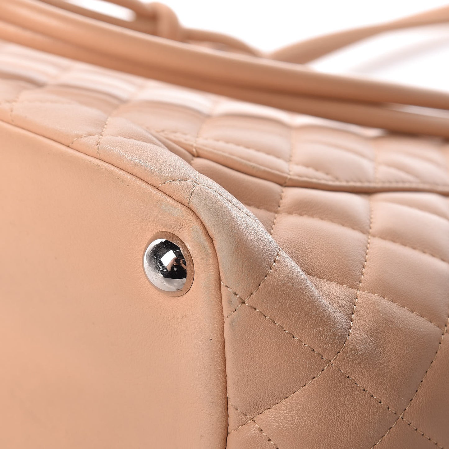 Calfskin Quilted Large Cambon Tote Beige