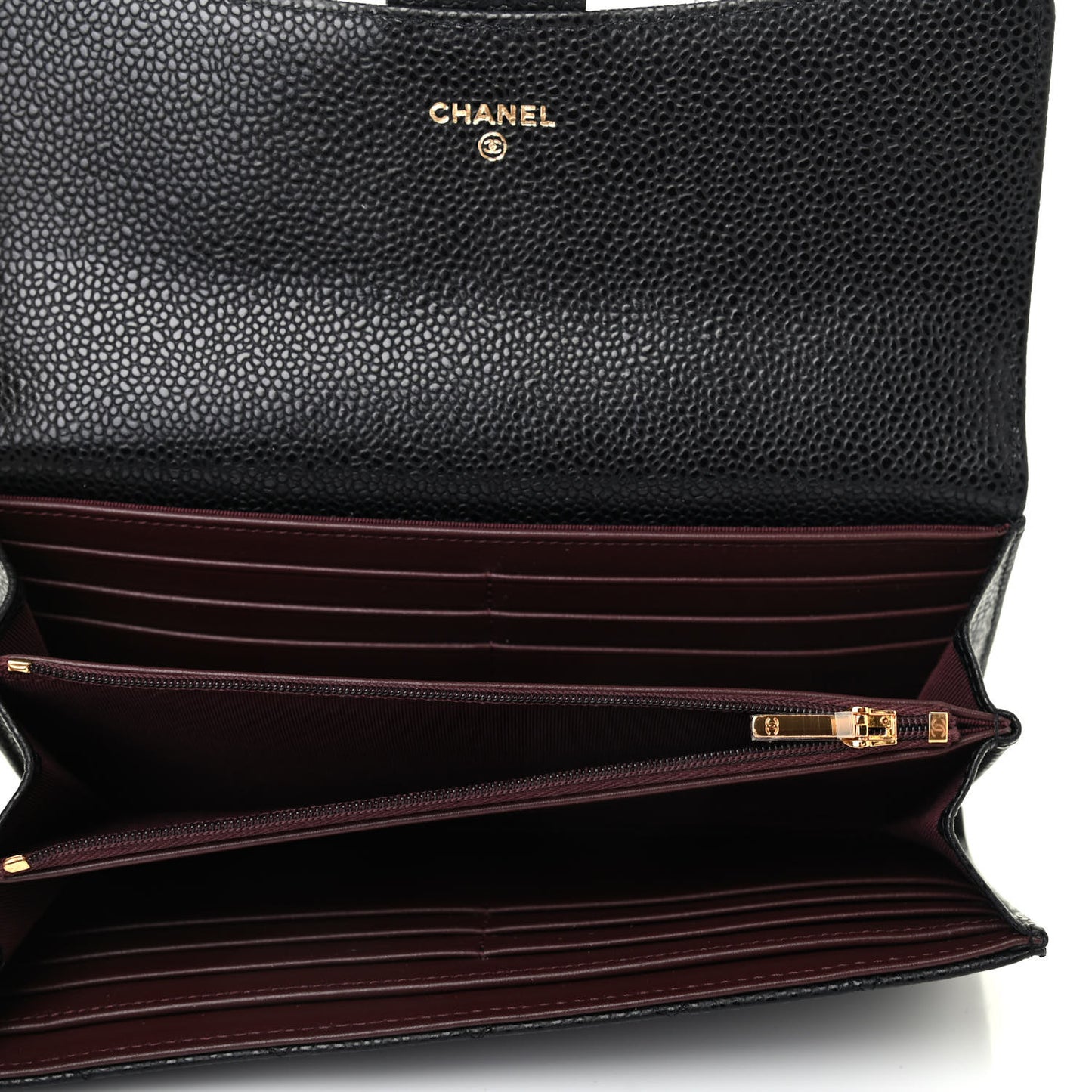 Caviar Quilted Large Gusset Flap Wallet Black