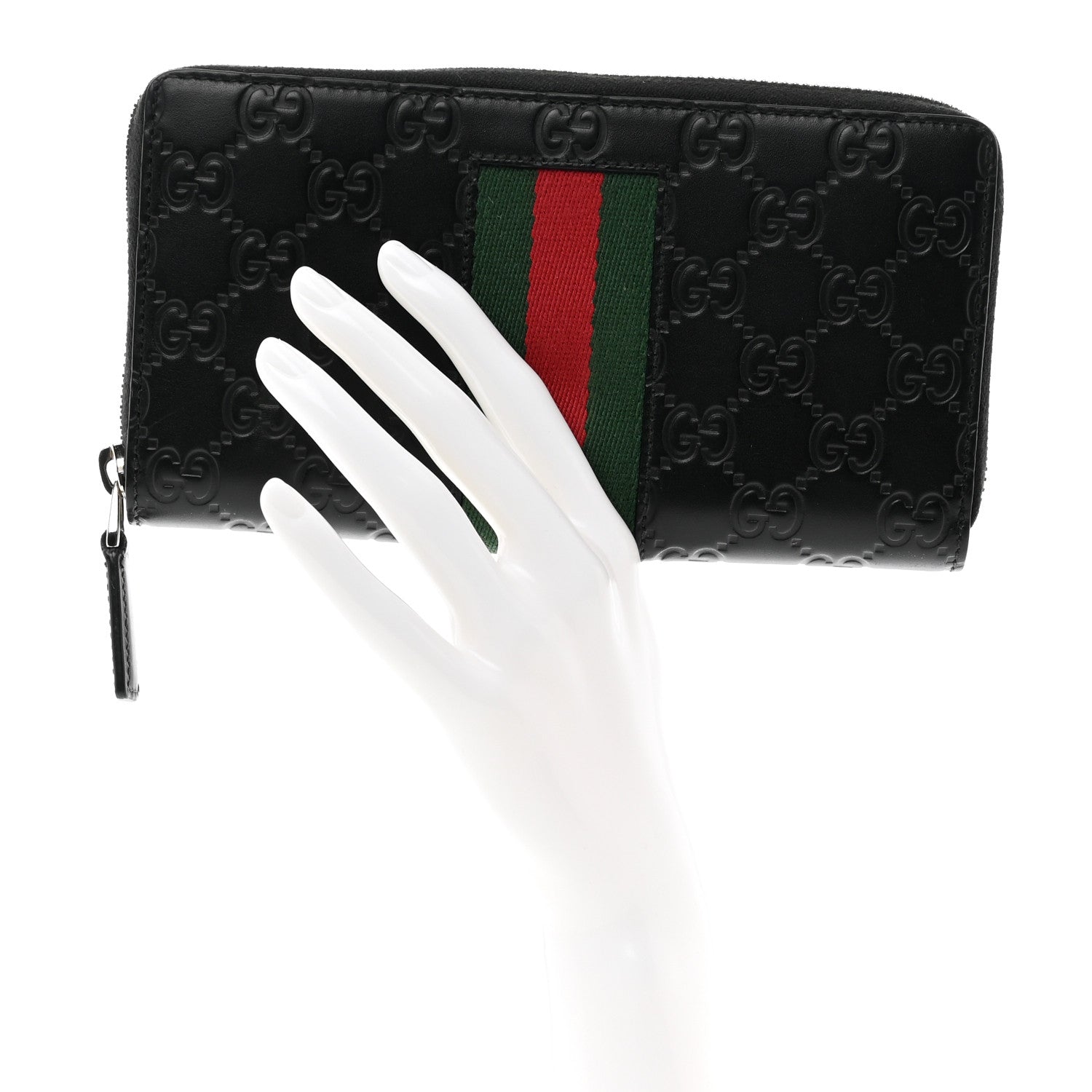 Gucci Guccissima Web Zip Around Wallet Black 2 of 7
