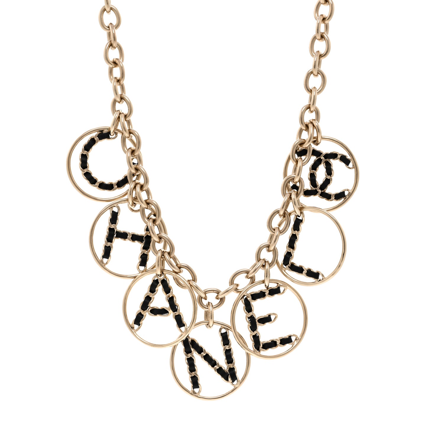 Lambskin Chain Logo Short Necklace Gold Black