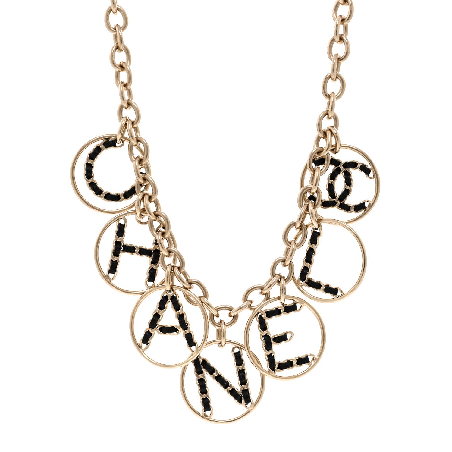 Chanel Lambskin Chain Logo Short Necklace Gold Black 1 of 6