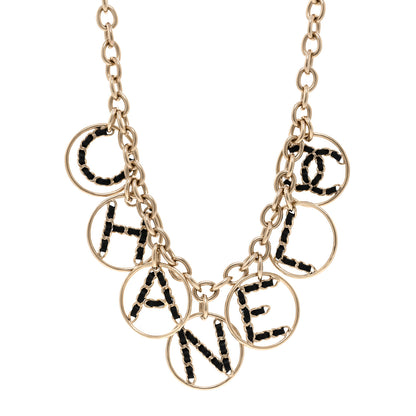 Chanel Lambskin Chain Logo Short Necklace Gold Black 1 of 6