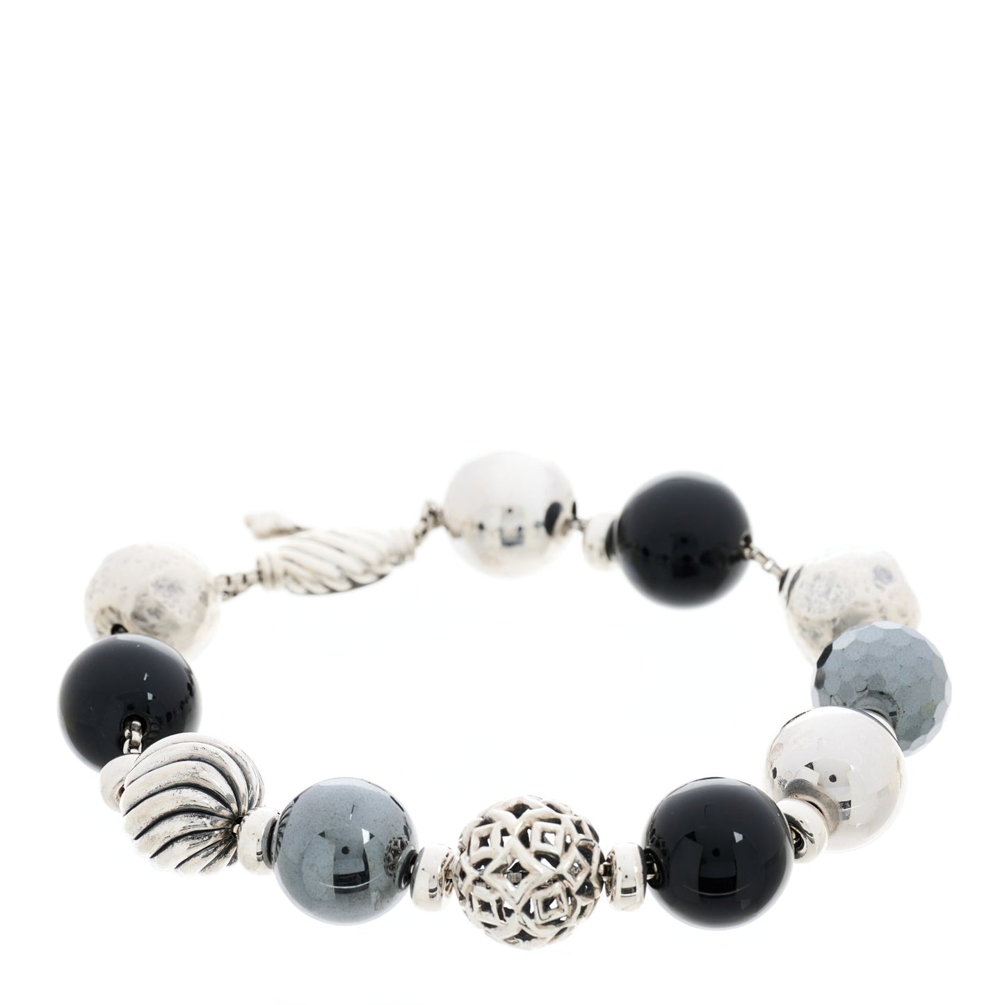 Sterling Silver Black Onyx Hematine 14mm Elements Bead Bracelet