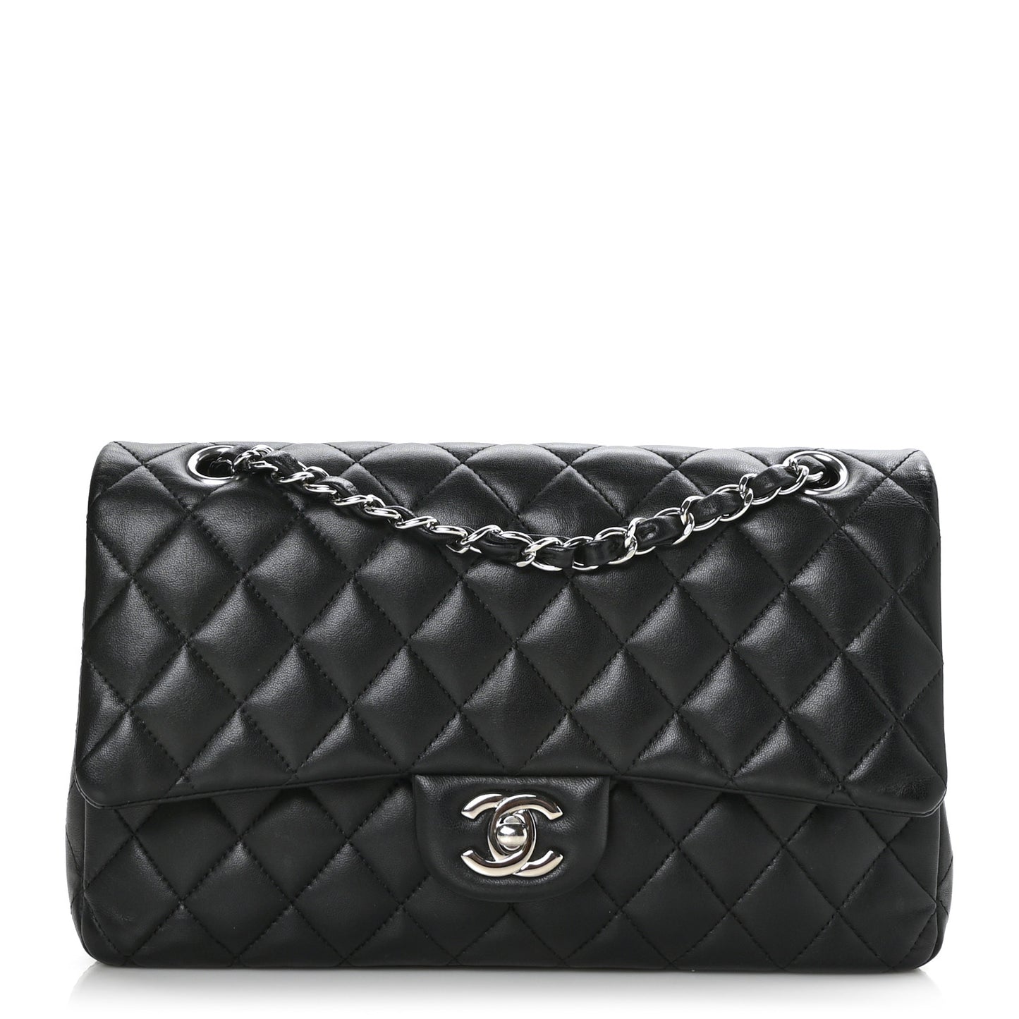Lambskin Quilted Medium Double Flap Black