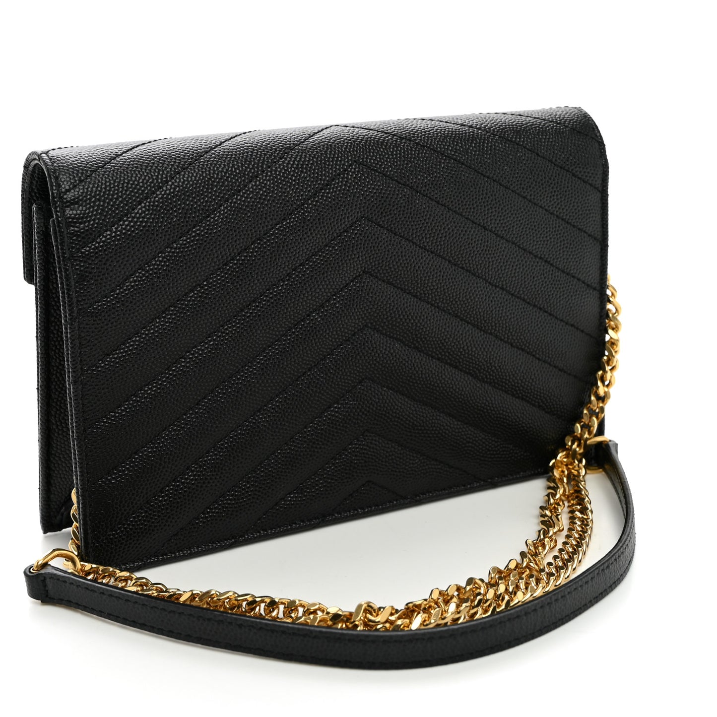 Grain De Poudre Matelasse Chevron Monogram Envelope Chain Wallet Black