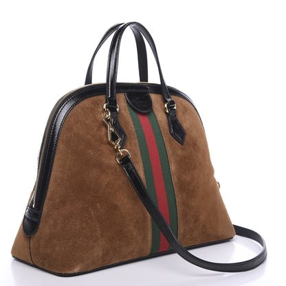 Gucci Suede Patent Web Medium Ophidia Top Handle Dome Bag Nocciola Black 2 of 9