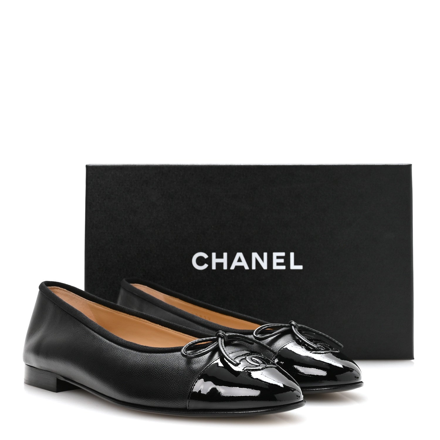 Chanel Lambskin Patent Cap Toe Ballerina Flats 39 Black 9 of 9