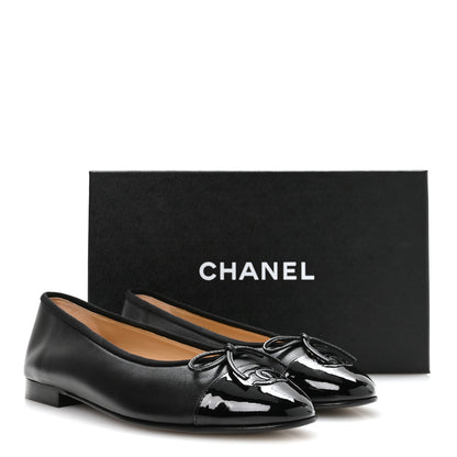 Chanel Lambskin Patent Cap Toe Ballerina Flats 39 Black 9 of 9