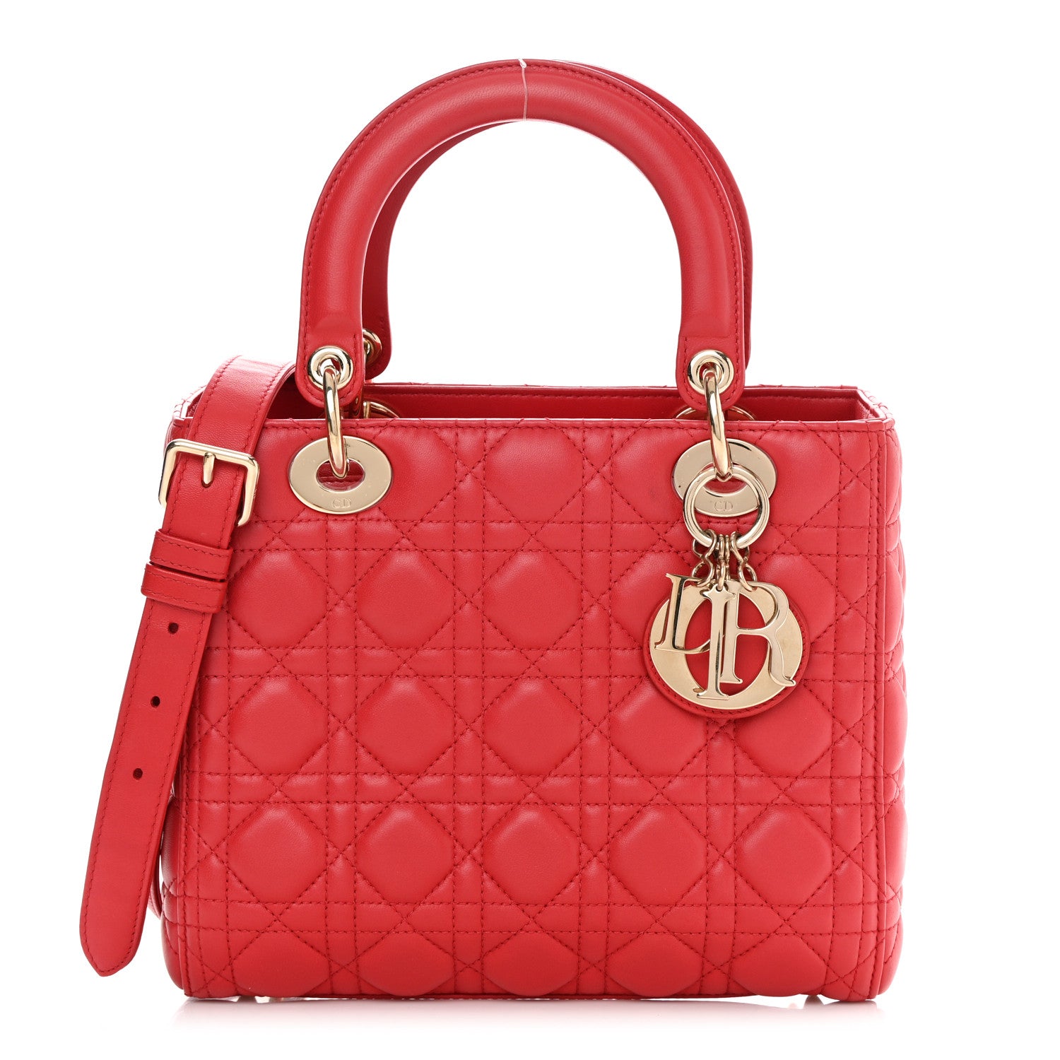 Christian Dior Lambskin Cannage Medium Lady Dior Red 1 of 14