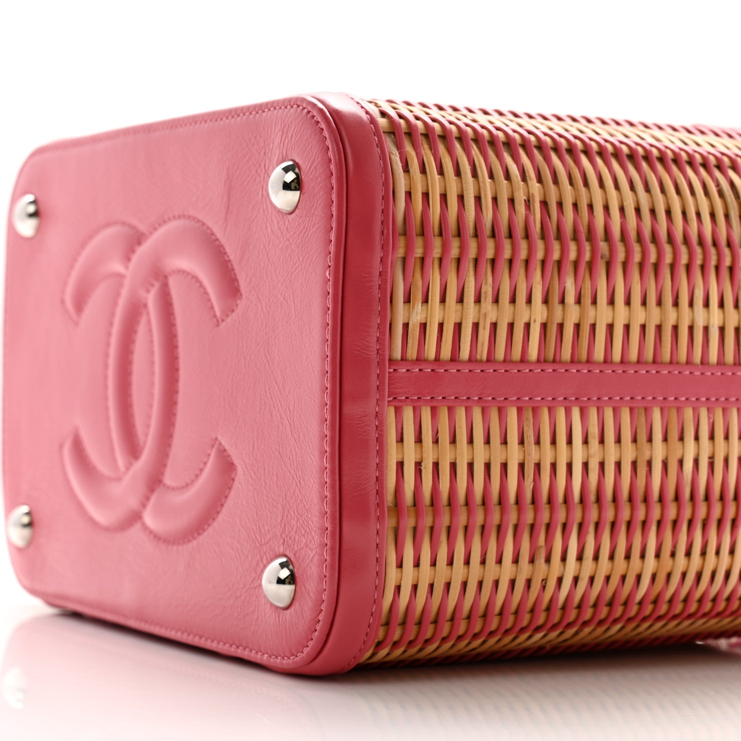 Chanel Glazed Calfskin Raffia Vanity Case Bag Pink 10 of 12