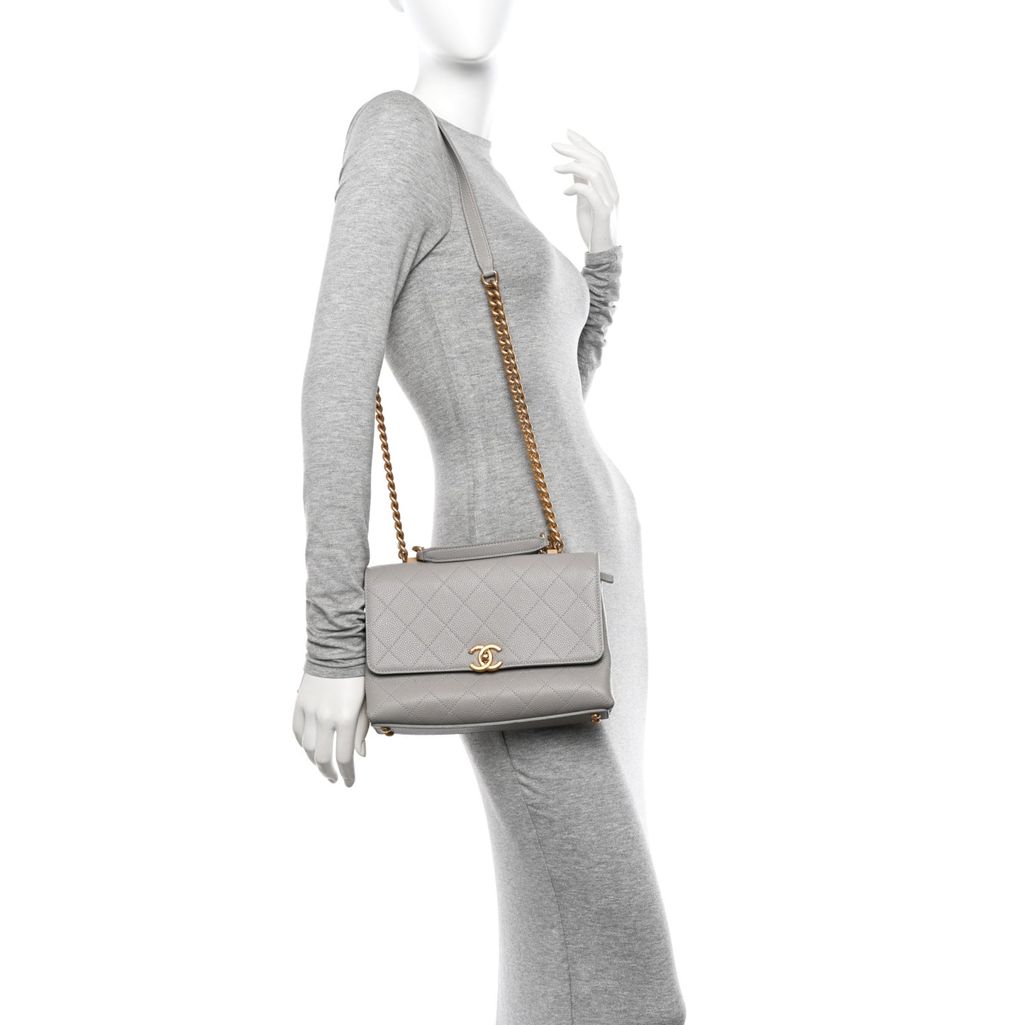 Grained Calfskin Small Stitched Flap Grey
