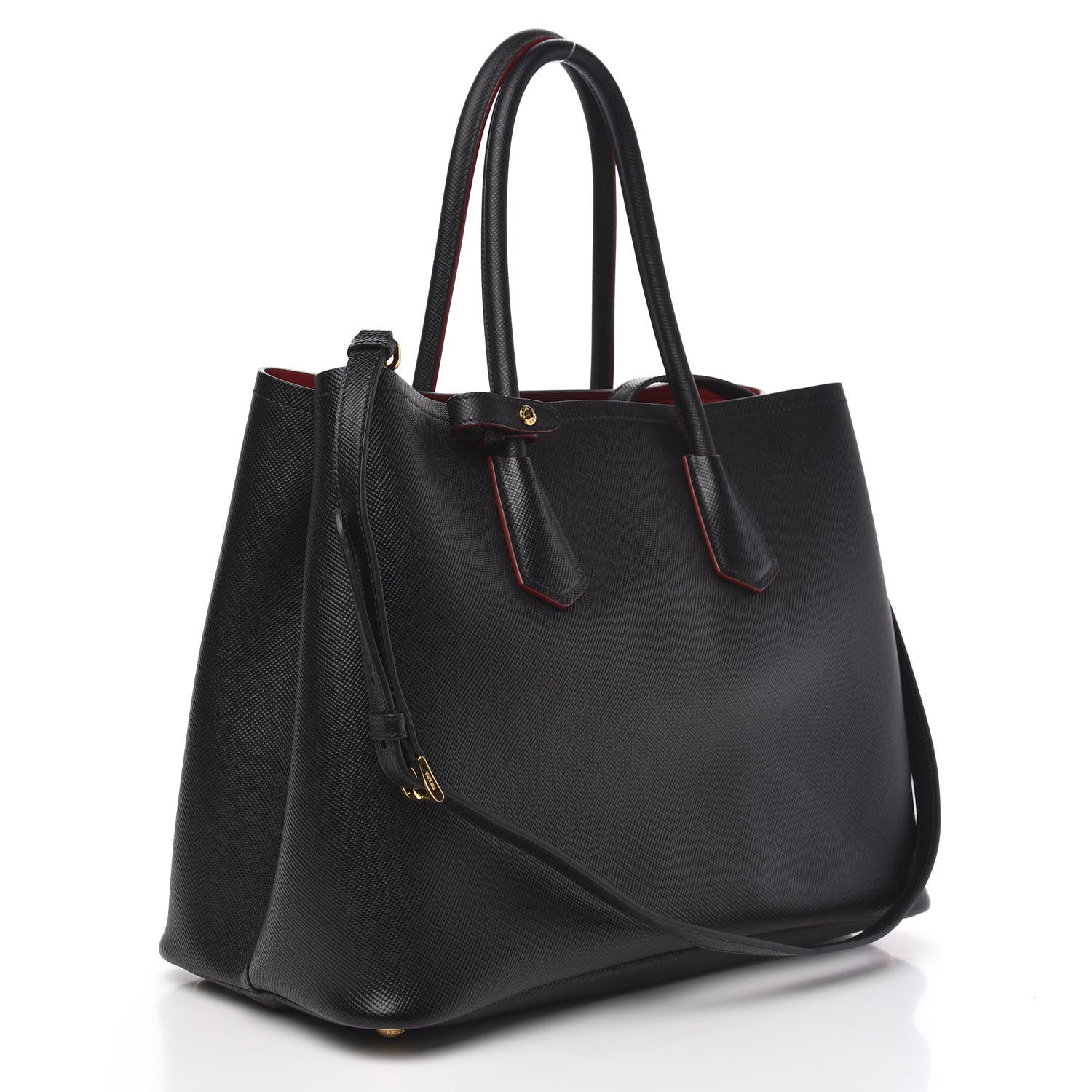 Prada Saffiano Cuir Medium Double Bag Black Fuoco 3 of 10