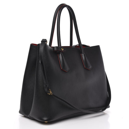 Prada Saffiano Cuir Medium Double Bag Black Fuoco 3 of 10