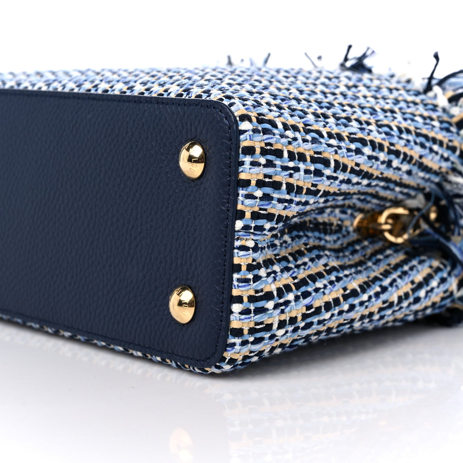 Louis Vuitton Tweed Raffia Calfskin Capucines MM Multicolor Navy