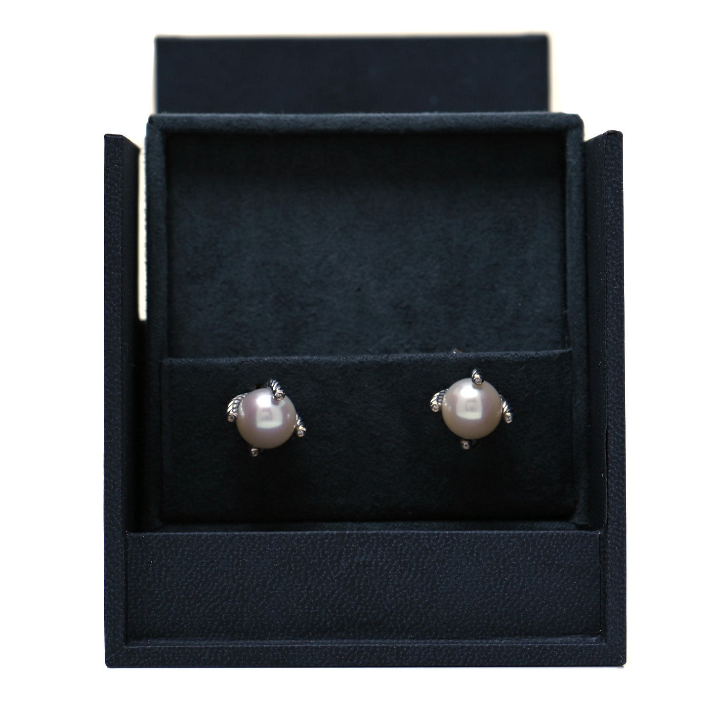 Sterling Silver Diamond Pearl 10mm Cable Stud Earrings