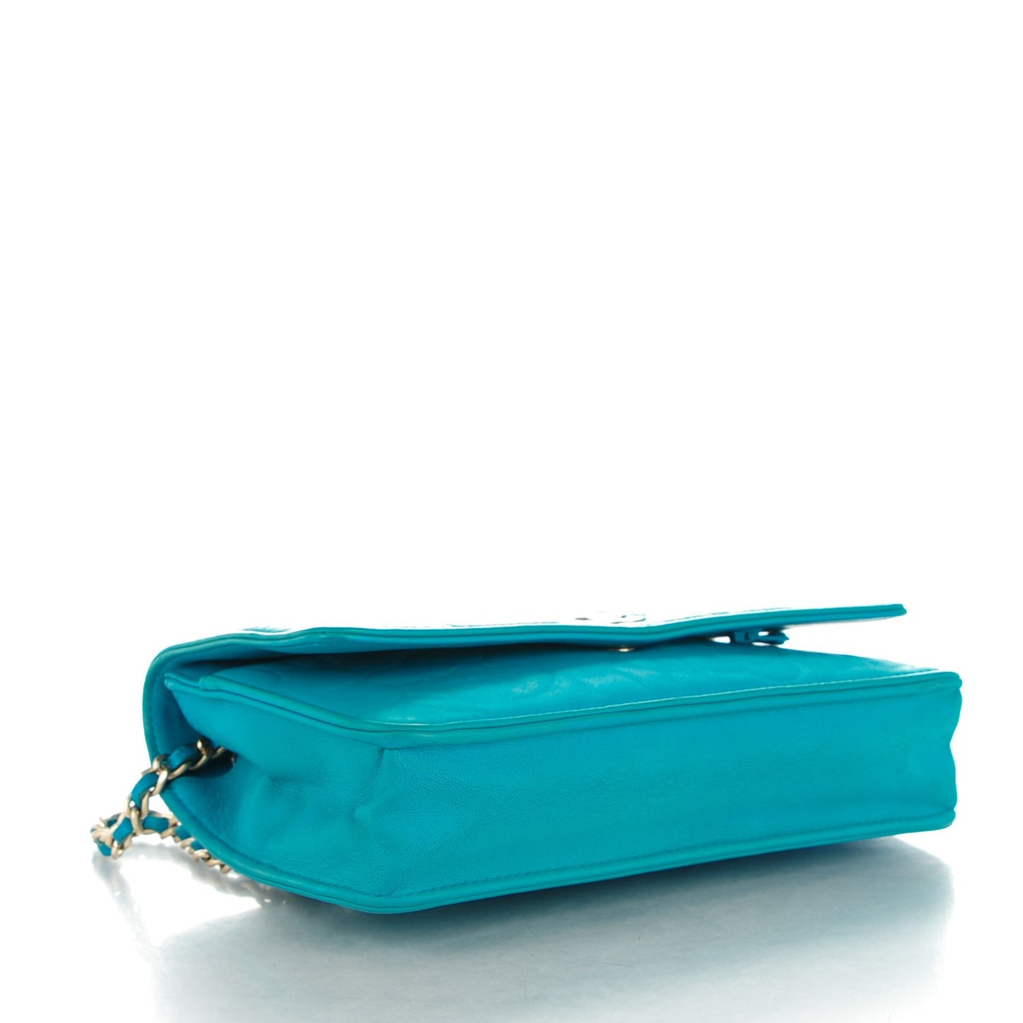 Lambskin Camellia Embossed Wallet On Chain WOC Turquoise