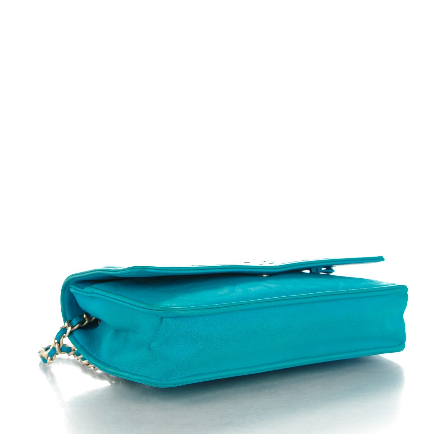 Chanel Lambskin Camellia Embossed Wallet On Chain WOC Turquoise 4 of 9
