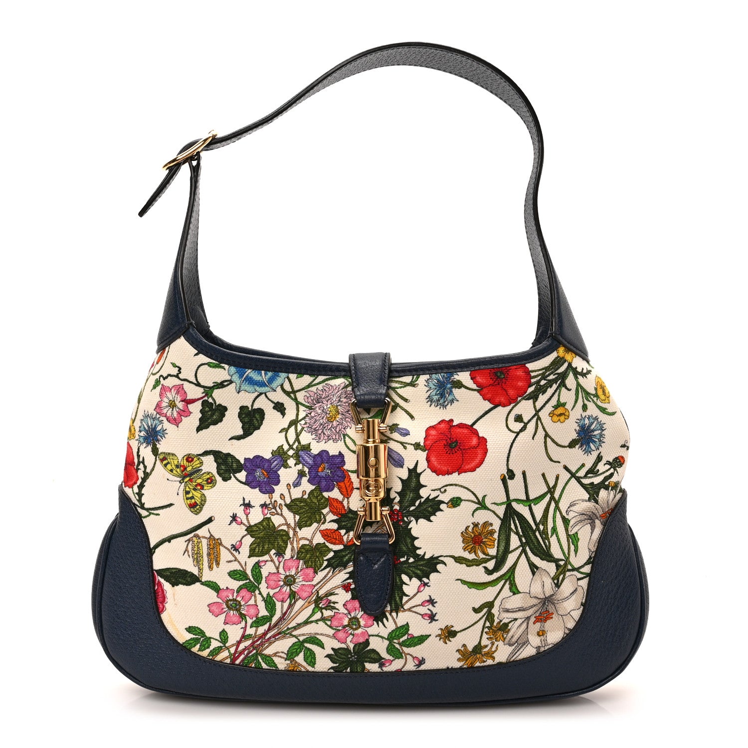 Gucci Canvas Flora Medium Jackie Hobo Blue Agata 1 of 9