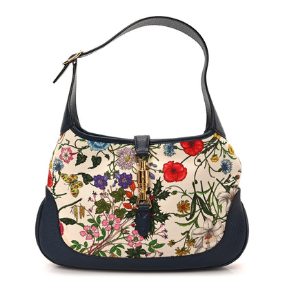 Gucci Canvas Flora Medium Jackie Hobo Blue Agata 1 of 9