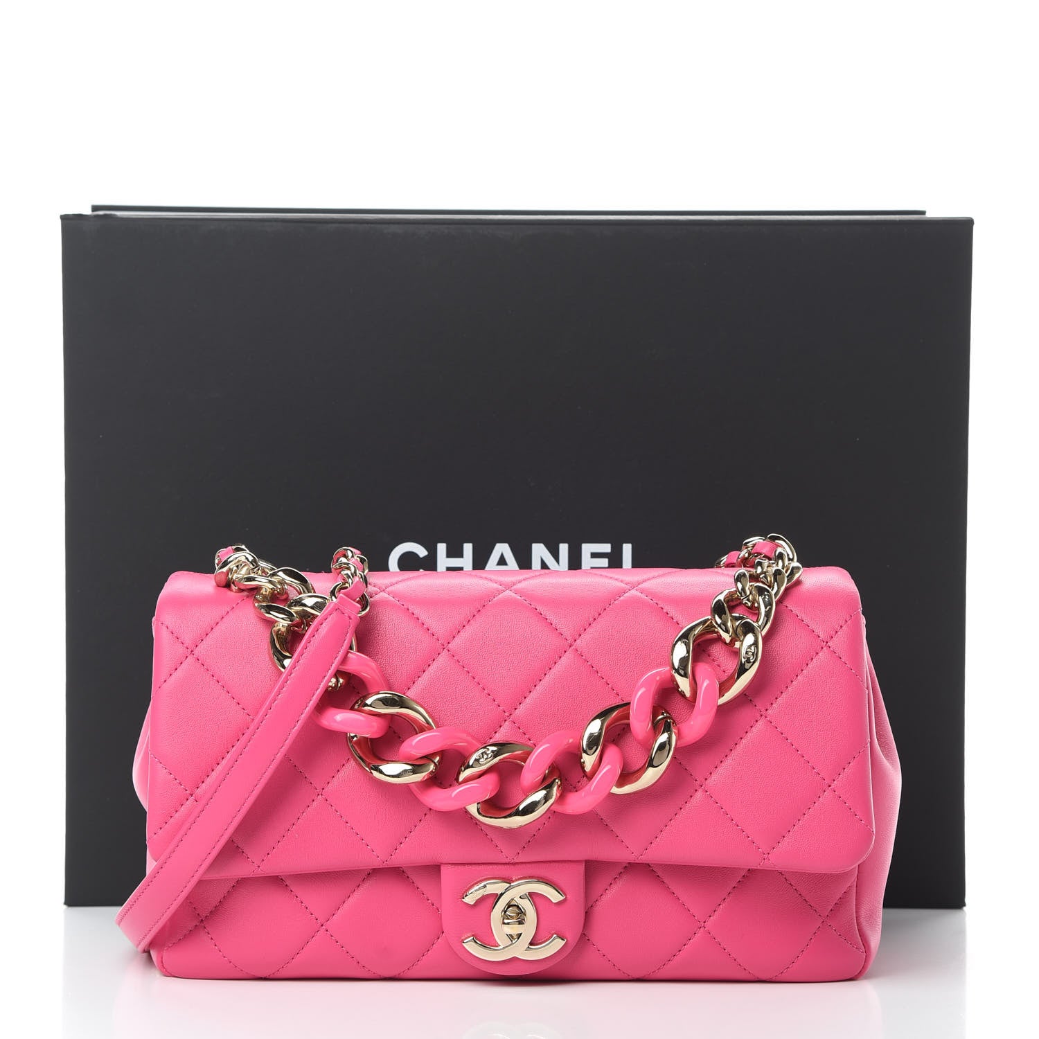 Chanel Lambskin Quilted Resin Bi-Color Chain Flap Bag Pink 11 of 11