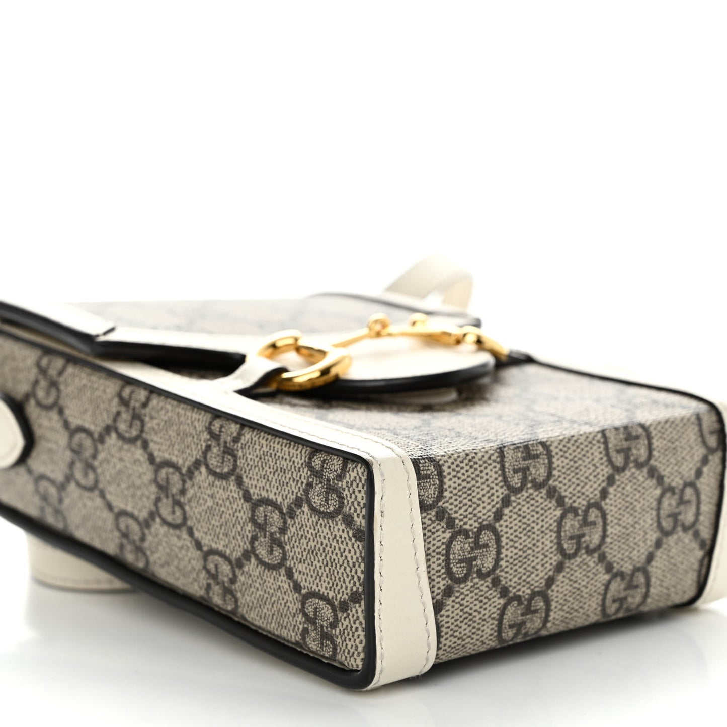 GG Supreme Monogram Azalea Calfskin Mini Horsebit 1955 Crossbody Bag Beige Ebony Mystic White