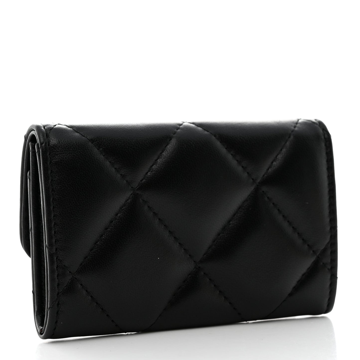Lambskin Quilted Chanel 19 Flap Card Holder Black