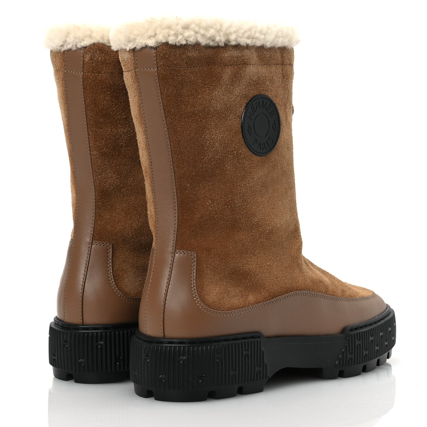 Suede Shearling Calfskin Womens Journey Ankle Boots 37 Brun Fumé Ecru