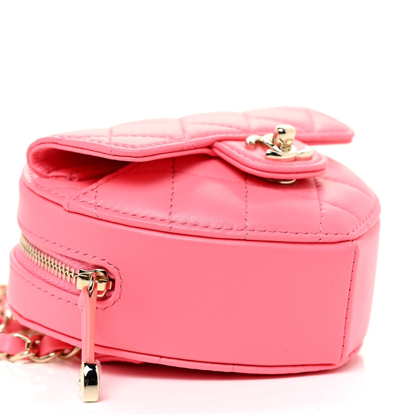Lambskin Quilted CC In Love Heart Waist Belt Bag With Chain Pink