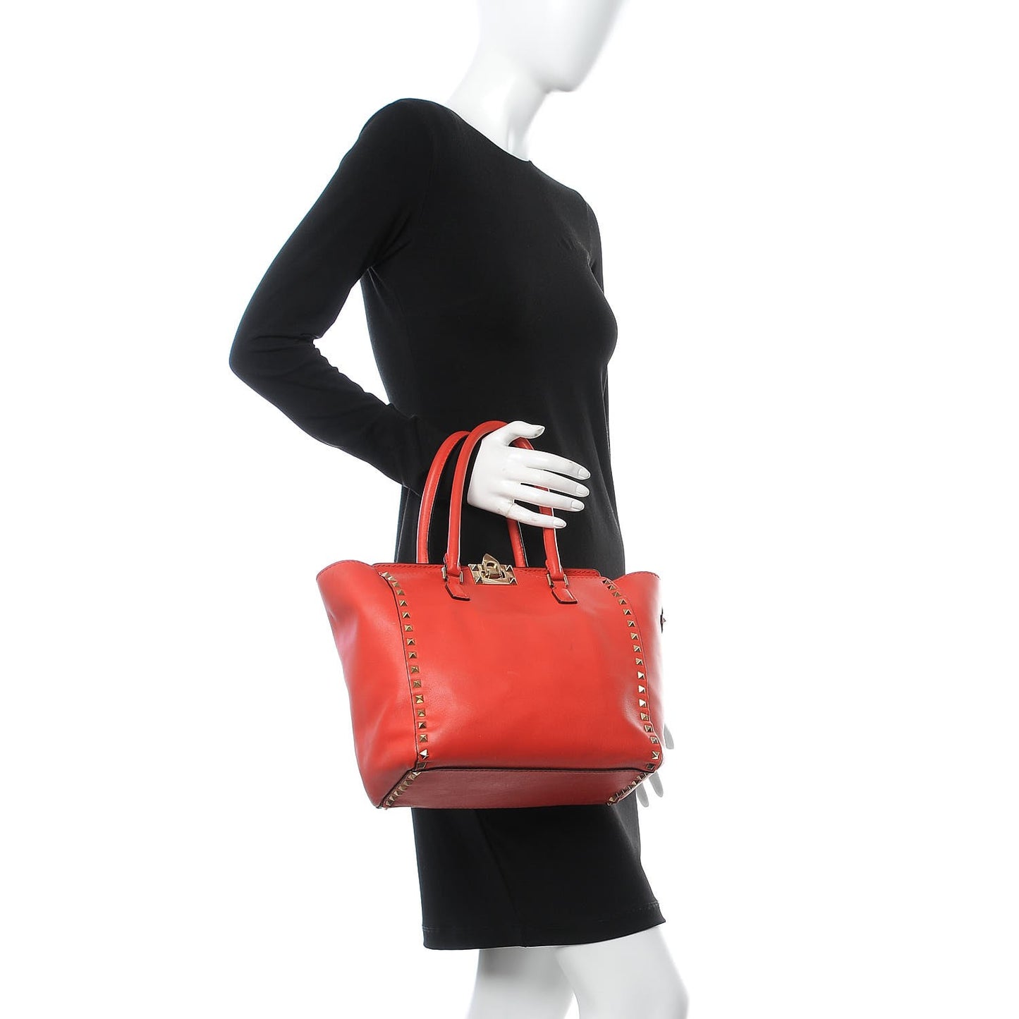 Vitello Rockstud Double Handle Tote English Red