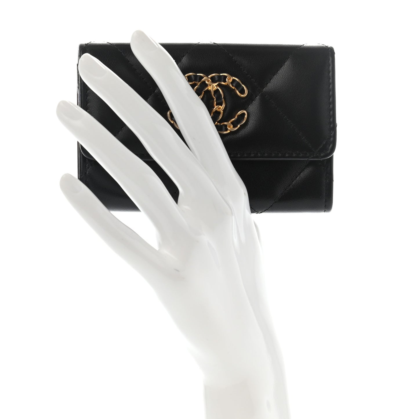 Lambskin Quilted Chanel 19 Flap Card Holder Black