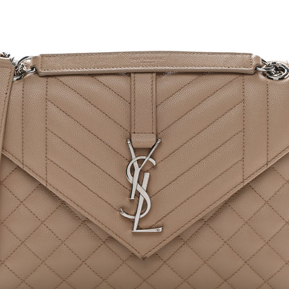 Saint Laurent Grain De Poudre Textured Mixed Matelasse Medium Triquilt Monogram Satchel Dark Beige 9 of 13