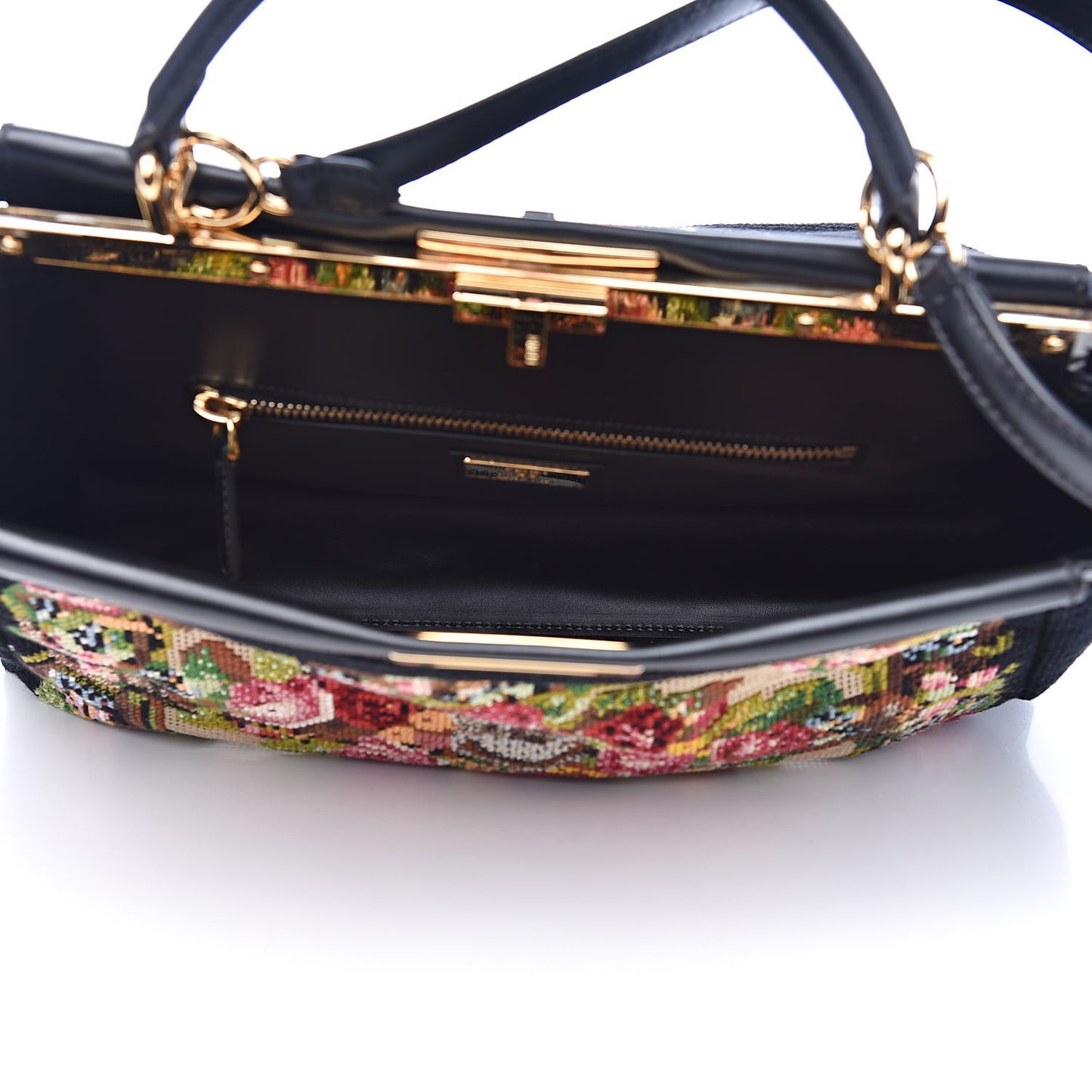 Canvas Embroidered Large Peekaboo Iconic Satchel Black Multicolor