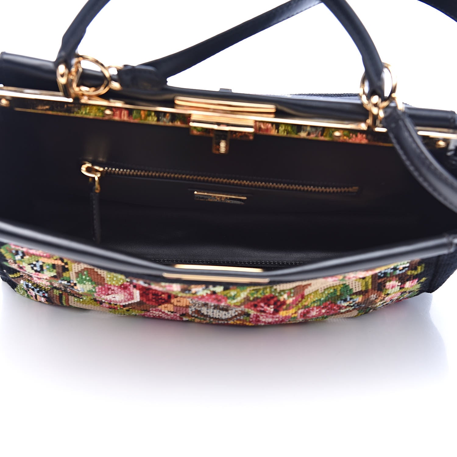 Fendi Canvas Embroidered Large Peekaboo Iconic Satchel Black Multicolor 8 of 12