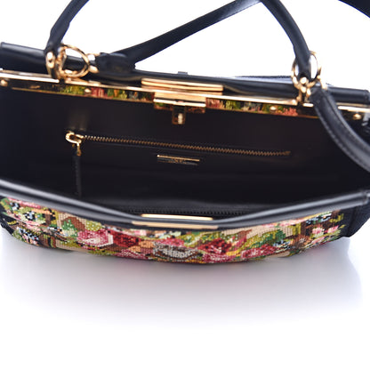 Fendi Canvas Embroidered Large Peekaboo Iconic Satchel Black Multicolor 8 of 12