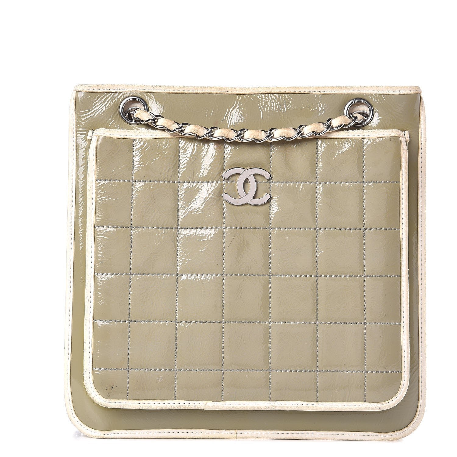 Chanel Patent Chocolate Bar Quilted Tote Khaki Beige 1 of 22
