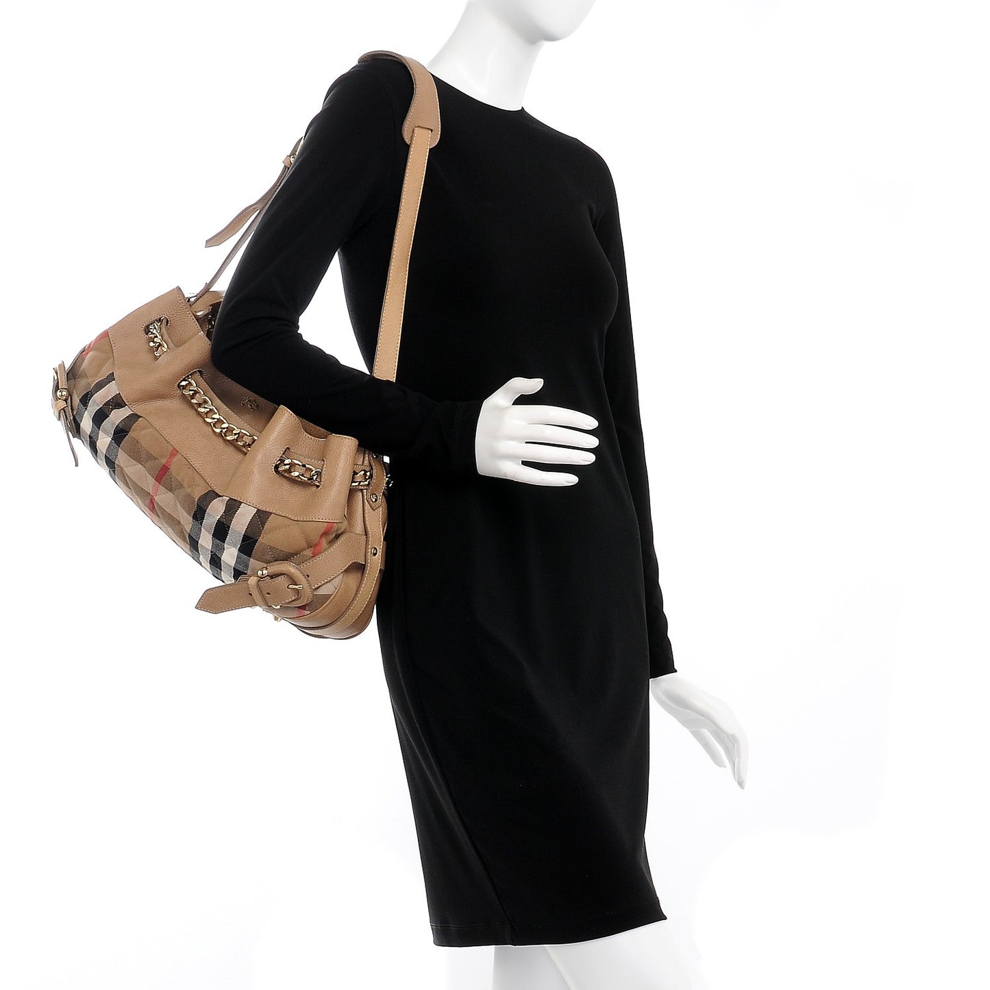 Grainy Calfskin House Check Margaret Bag Light Nude