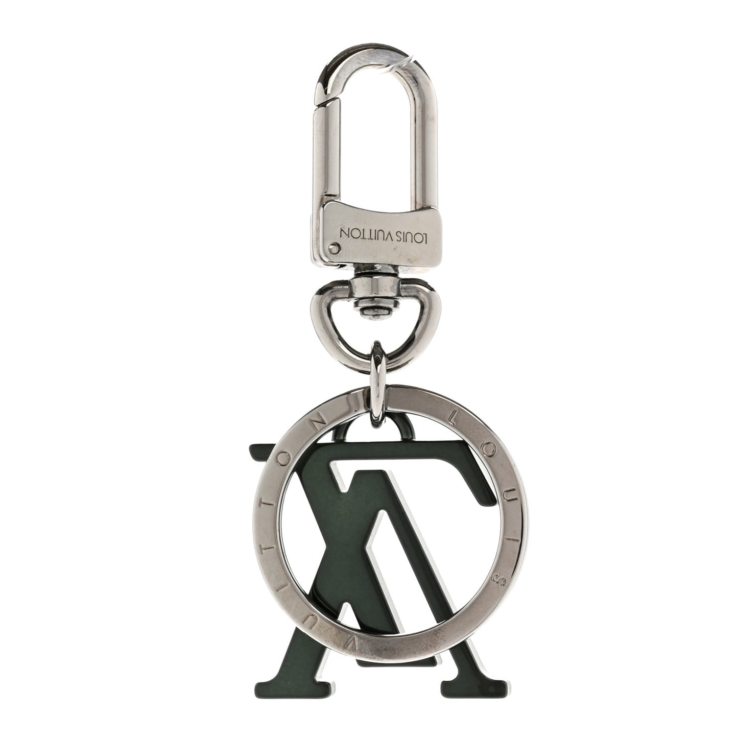Metal Palladium Finish Lacquer LV Initiales Bag Charm Key Holder Khaki