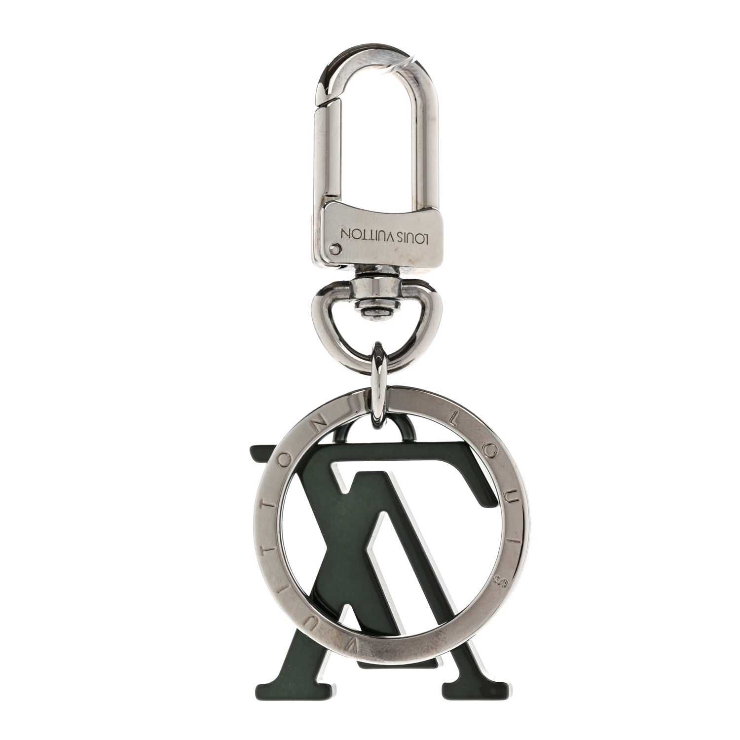 Louis Vuitton Metal Palladium Finish Lacquer LV Initiales Bag Charm Key Holder Khaki 1 of 4