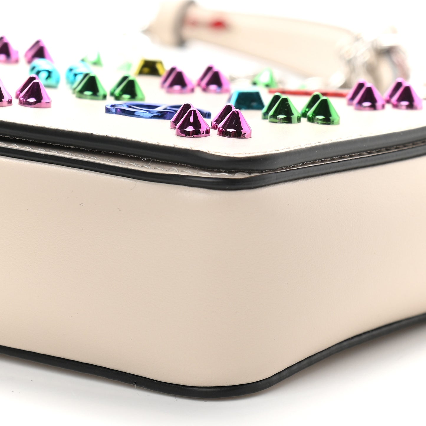 Calfskin Spikes Loubinthesky Zoompouch Crossbody Ivory Multicolor