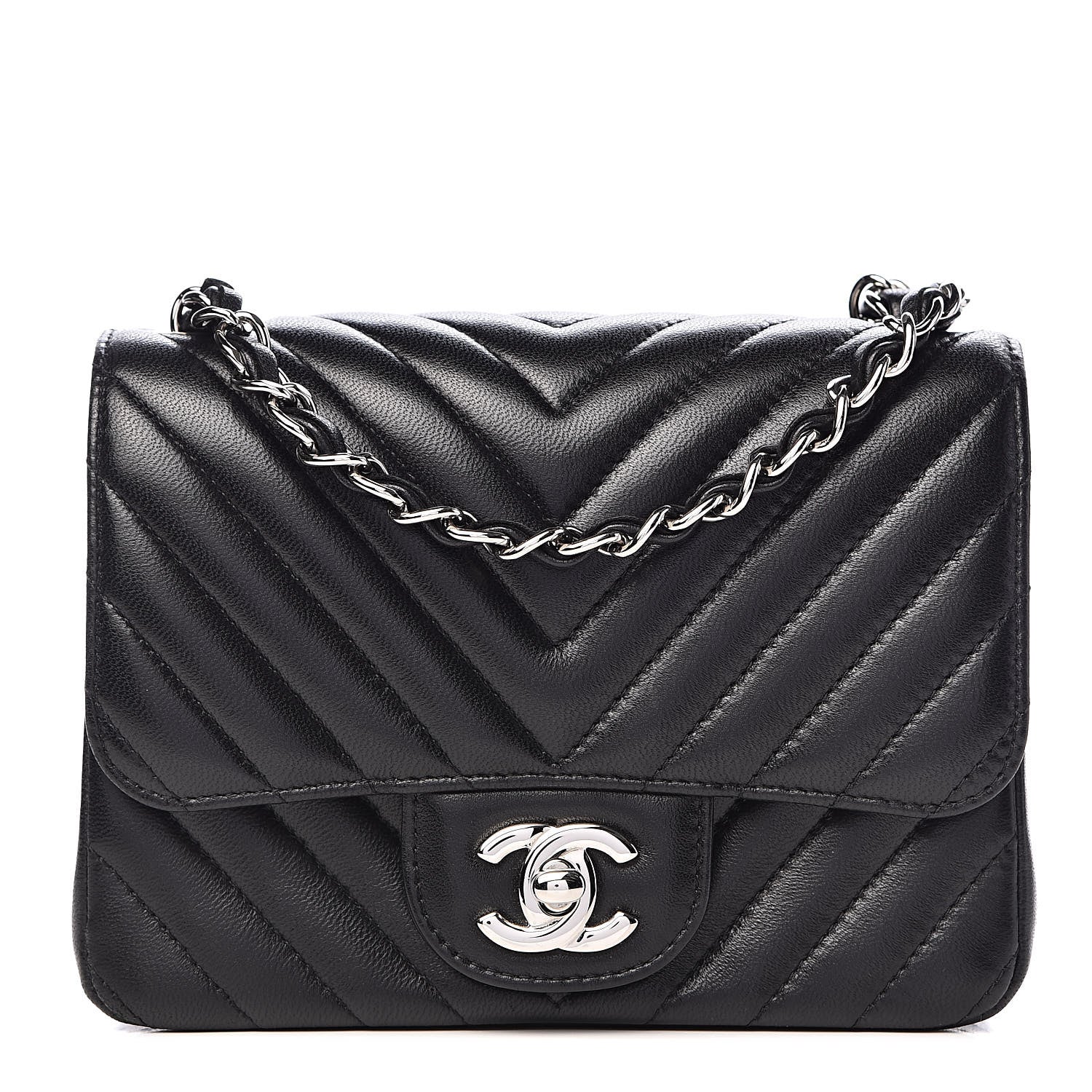 Chanel Lambskin Chevron Quilted Mini Square Flap Black 1 of 11