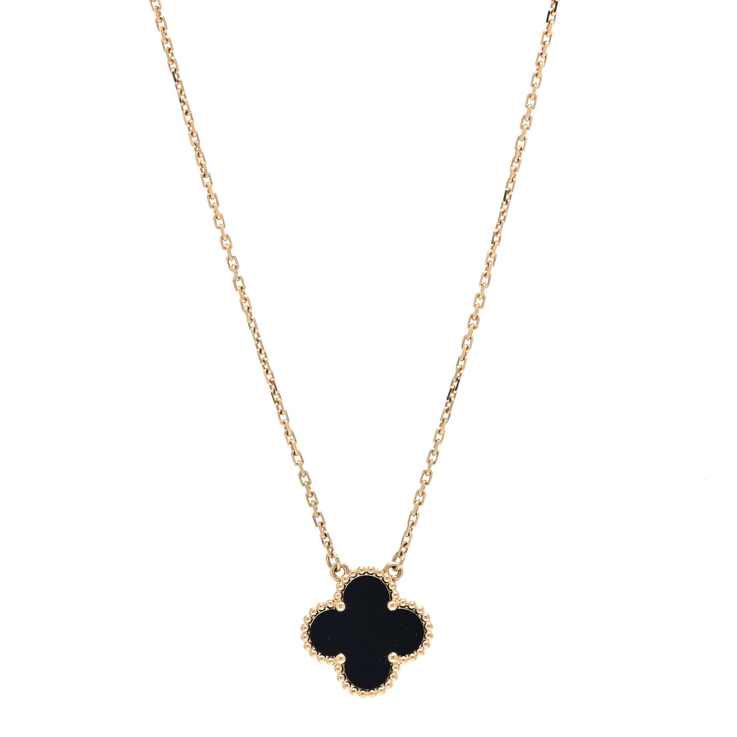 18K Yellow Gold Black Onyx Vintage Alhambra Pendant Necklace