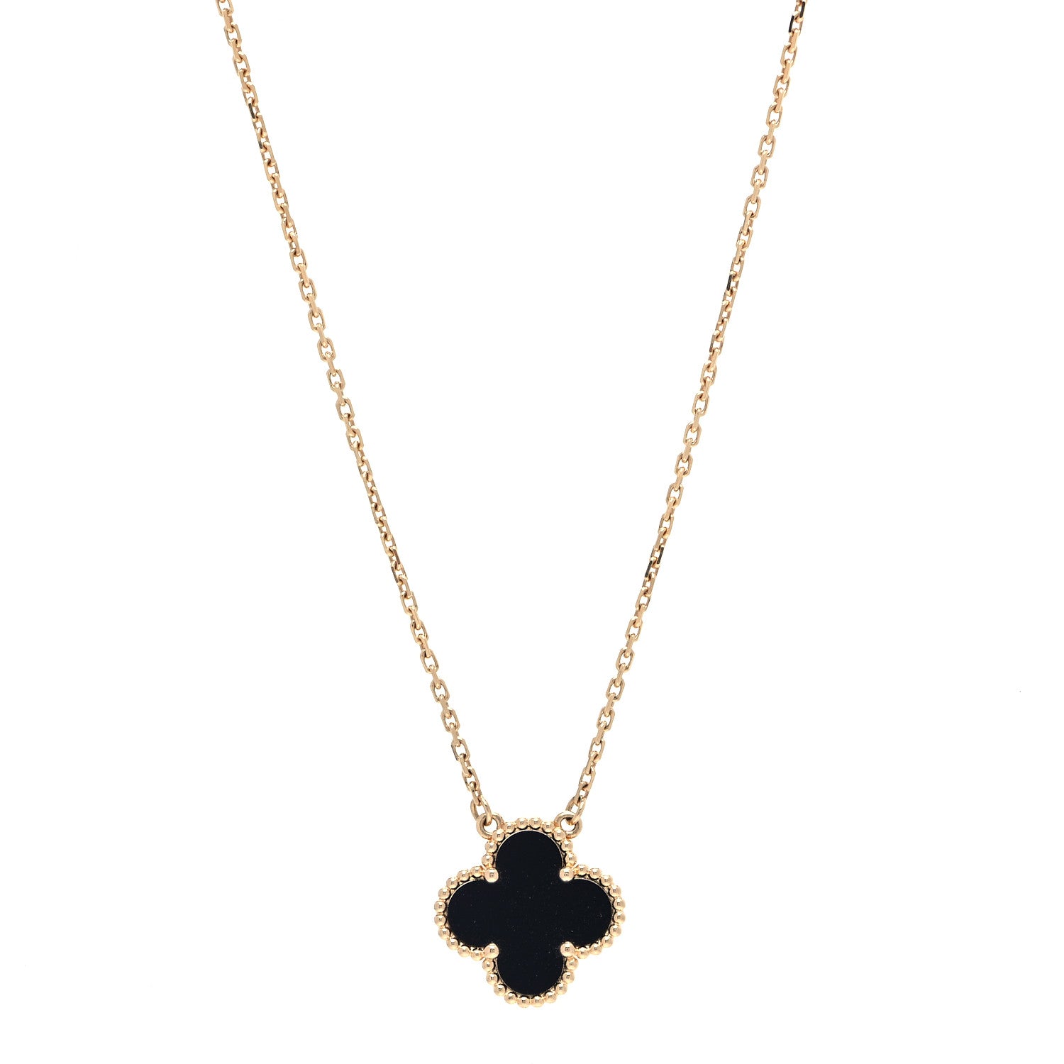Van Cleef & Arpels 18K Yellow Gold Black Onyx Vintage Alhambra Pendant Necklace 1 of 6