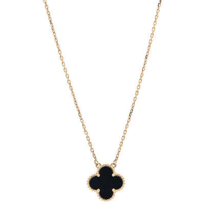 Van Cleef & Arpels 18K Yellow Gold Black Onyx Vintage Alhambra Pendant Necklace 1 of 6